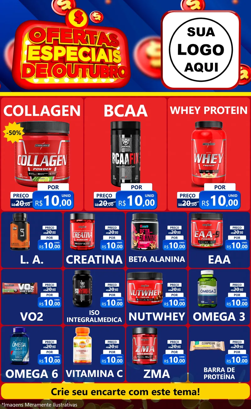 Modelo de Encarte para Encarte Grande com o tema Ofertas Especiais de Outubro para Suplementos alimentares