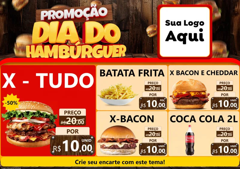 Modelo de Encarte para Encarte A4 Horizontal com o tema Promoção dia do Hamburguer para Hamburgueria