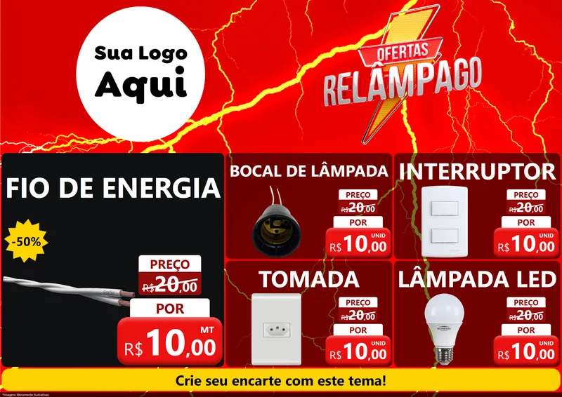 Modelo de Encarte para Encarte A4 Horizontal com o tema Ofertas Relâmpago para Materiais Elétricos