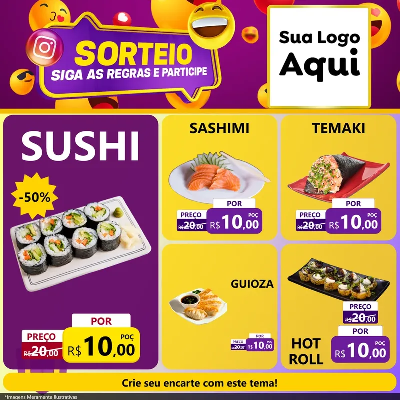 Modelo de Rede Social para Feed Facebook com o tema Sorteio para Comida japonesa