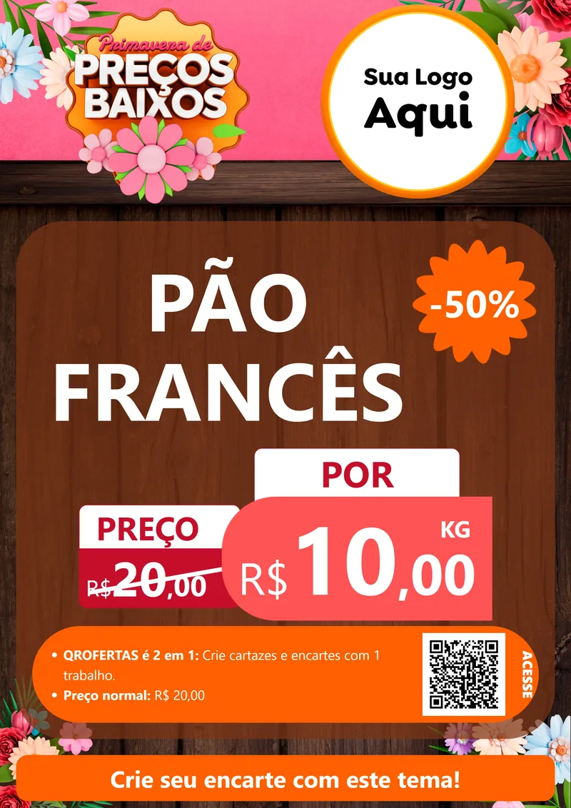 Modelo de Cartaz para Cartaz A4 Vertical com o tema Primavera de Preços Baixos para Padaria