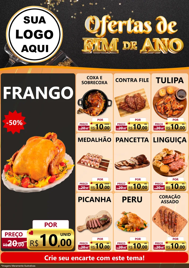 Modelo de Encarte para Encarte A4 Vertical com o tema Ofertas de Fim de Ano para Assados