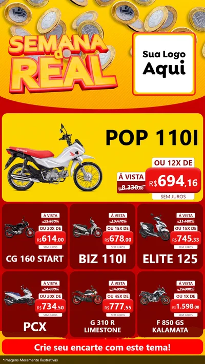 Modelo de Rede Social para Stories com o tema Semana do Real para Concessionaria de Motos