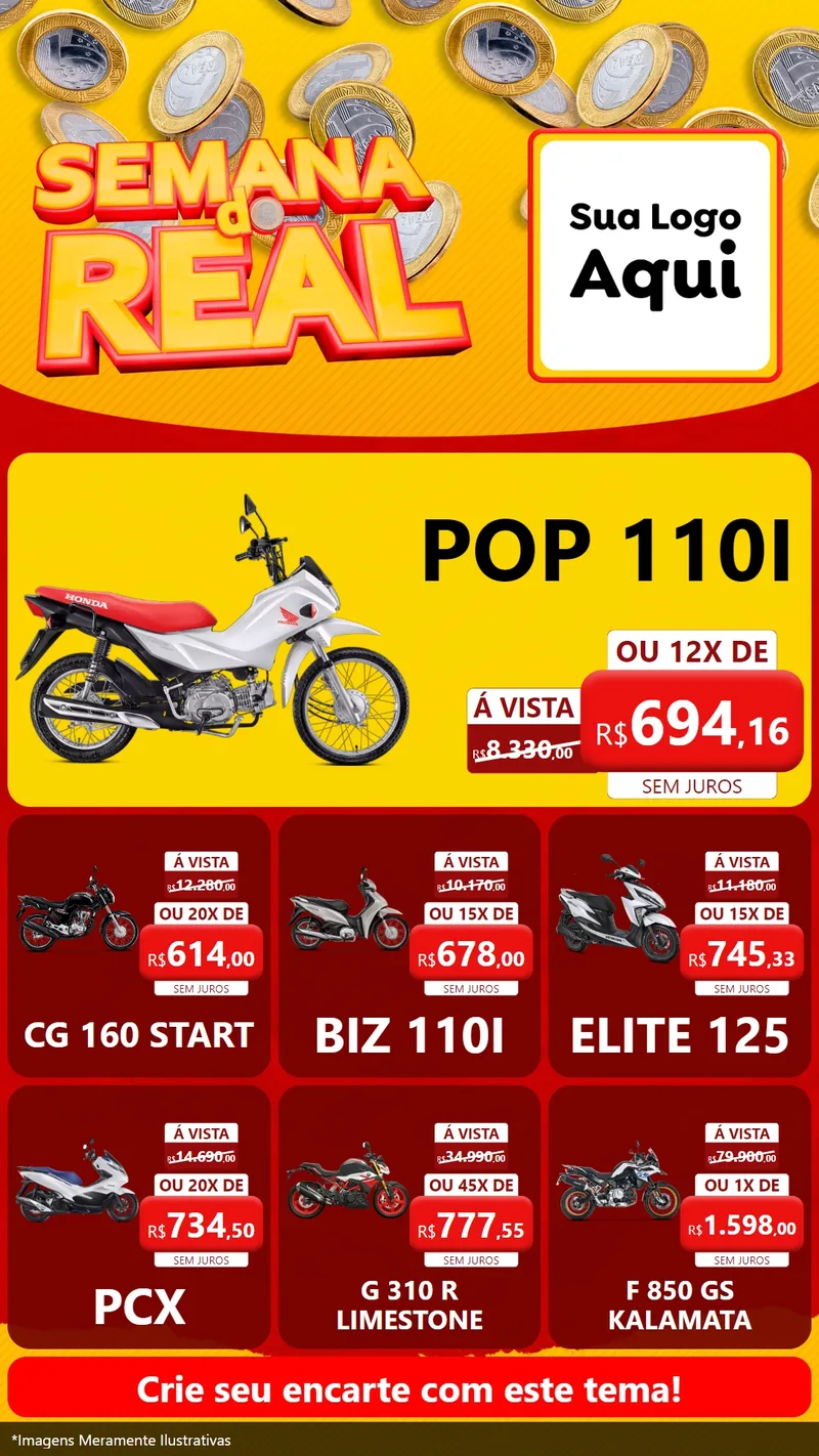 Modelo de Rede Social para Stories com o tema Semana do Real para Concessionaria de Motos