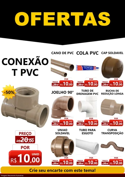 Modelo de Encarte para Encarte A4 Vertical com o tema Ofertas Preto e Vermelho Cartaz para Tubos e conexões