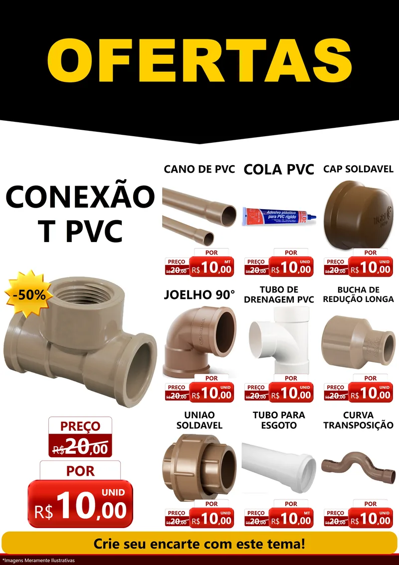 Modelo de Encarte para Encarte A4 Vertical com o tema Ofertas Preto e Vermelho Cartaz para Tubos e conexões
