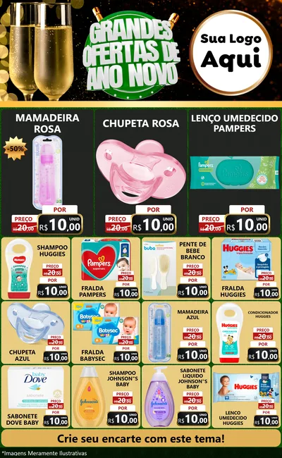 Modelo de Encarte para Encarte Grande com o tema Grandes Ofertas de Ano Novo para Bebês