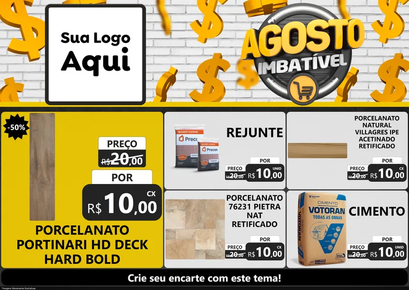 Modelo de Encarte para Encarte A4 Horizontal com o tema Agosto imbatível para Pisos e revestimentos