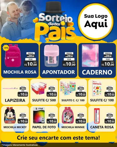 Modelo de Rede Social para Feed Instagram com o tema Sorteio Dia Dos Pais para Papelaria