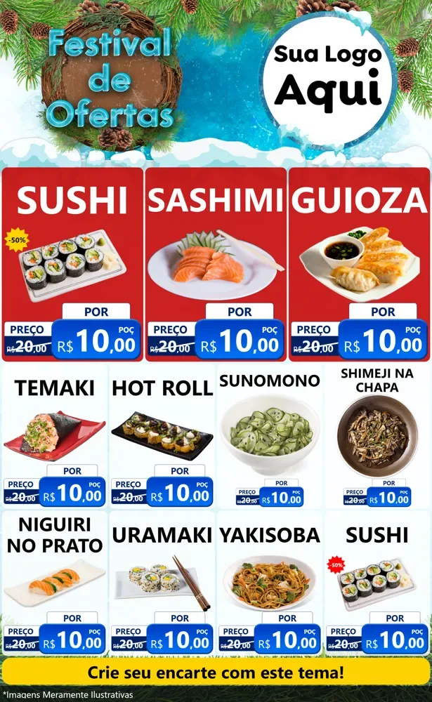 Modelo de Encarte para Encarte Grande com o tema Festival de Ofertas - Inverno para Comida japonesa