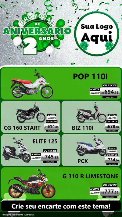 Modelo de TV para TV Vertical com o tema Promoção de Aniversário - 2 Anos para Concessionaria de Motos