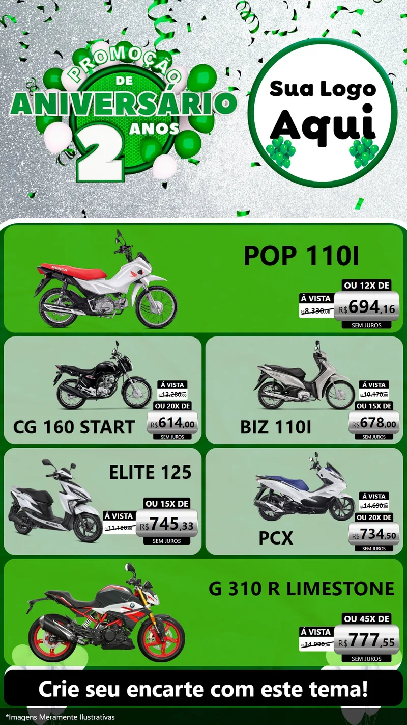 Modelo de TV para TV Vertical com o tema Promoção de Aniversário - 2 Anos para Concessionaria de Motos