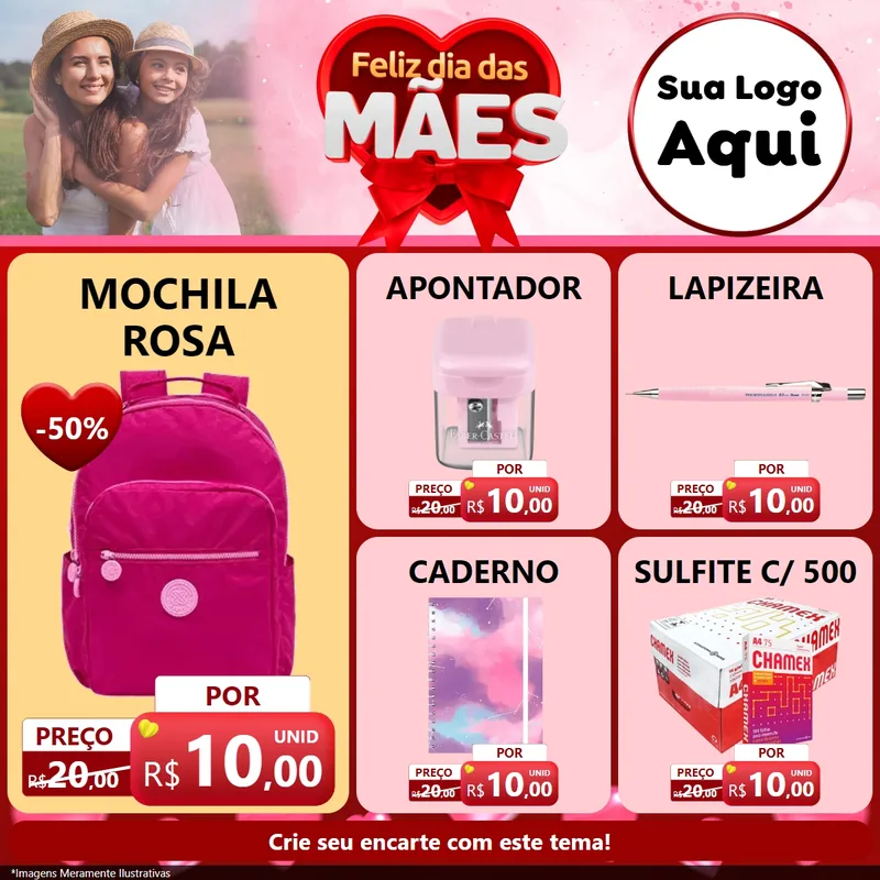 Modelo de Rede Social para Feed Facebook com o tema Feliz Dia Das Mães para Papelaria