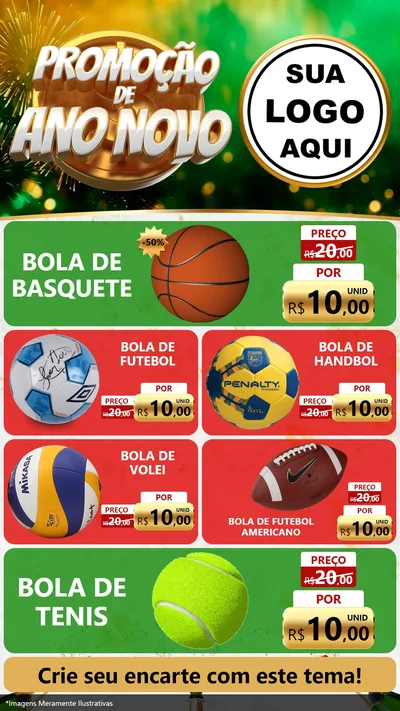 Modelo de TV para TV Vertical com o tema Promoção de Ano Novo para Artigos Esportivos