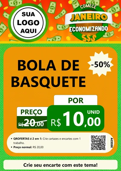 Modelo de Cartaz para Cartaz A4 Vertical com o tema Comece Janeiro Economizando para Artigos Esportivos