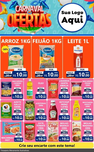 Modelo de Encarte para Encarte Grande com o tema Carnaval de Ofertas para Supermercado