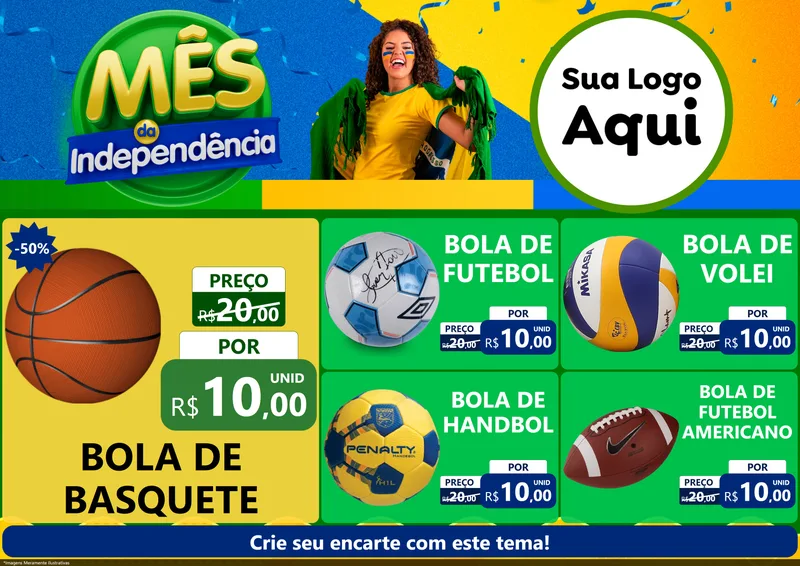 Modelo de Encarte para Encarte A4 Horizontal com o tema Mês da Independência para Artigos Esportivos
