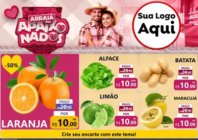 Modelo de Encarte para Encarte A4 Horizontal com o tema Arraiá dos Apaixonados - Junina para Hortifrúti