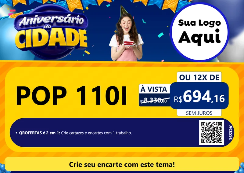 Modelo de Cartaz para Cartaz A4 Horizontal com o tema Aniversário da Cidade para Concessionaria de Motos