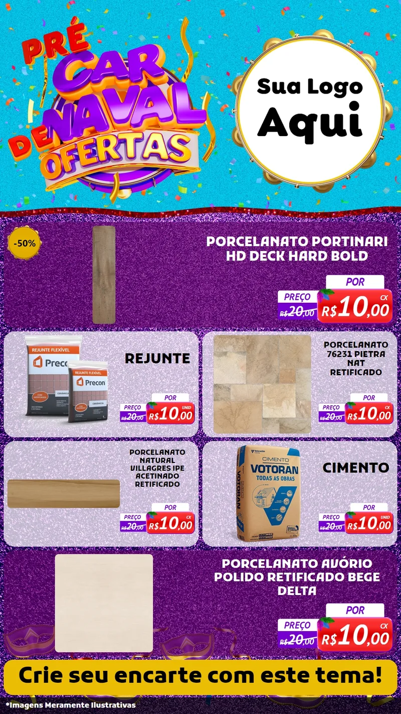 Modelo de TV para TV Vertical com o tema Pré Carnaval de Ofertas para Pisos e revestimentos