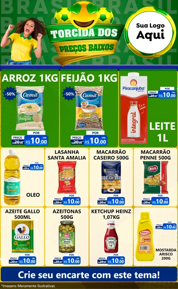 Modelo de Encarte para Encarte Grande com o tema Torcida dos Preços Baixos - Copa para Supermercado