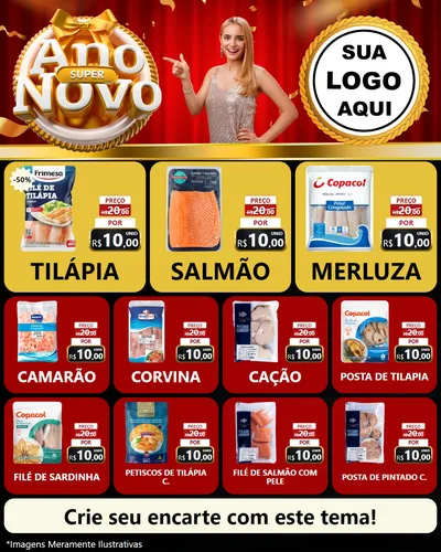 Modelo de Rede Social para Feed Instagram com o tema Super Ano Novo para Peixaria