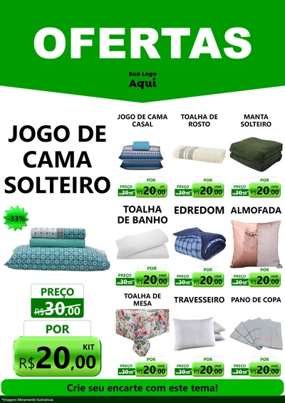 Modelo de Encarte para Encarte A4 Vertical com o tema Ofertas Verde Cartaz para Cama, Mesa e Banho