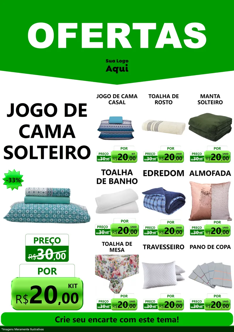 Modelo de Encarte para Encarte A4 Vertical com o tema Ofertas Verde Cartaz para Cama, Mesa e Banho