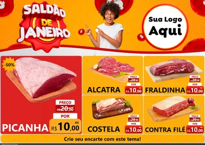 Modelo de Encarte para Encarte A4 Horizontal com o tema Saldão de Janeiro para Açougue