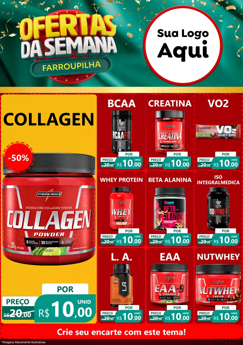 Modelo de Encarte para Encarte A4 Vertical com o tema Ofertas da Semana Farroupilha para Suplementos alimentares