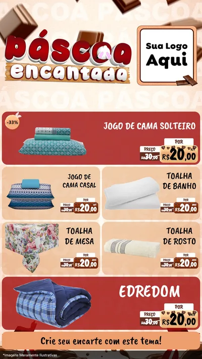 Modelo de TV para TV Vertical com o tema Páscoa Encantada para Cama, Mesa e Banho