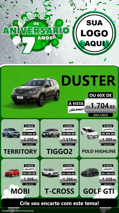 Modelo de Rede Social para Stories com o tema Promoção de Aniversário - 7 Anos para Concessionaria de Carros