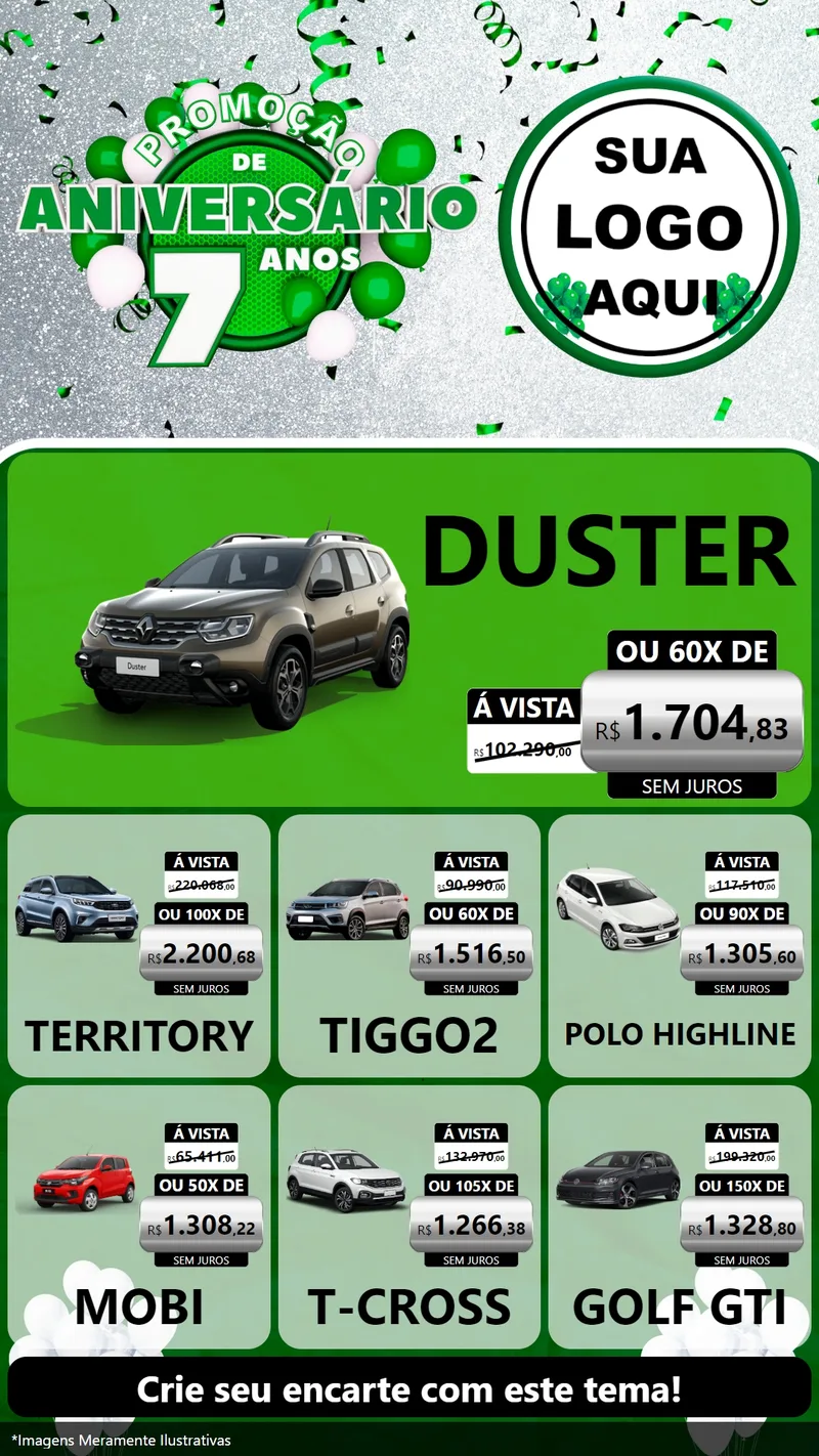 Modelo de Rede Social para Stories com o tema Promoção de Aniversário - 7 Anos para Concessionaria de Carros