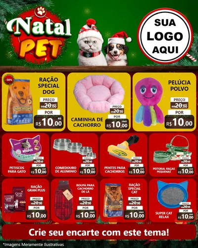 Modelo de Rede Social para Feed Instagram com o tema Natal Pet para Pet Shop