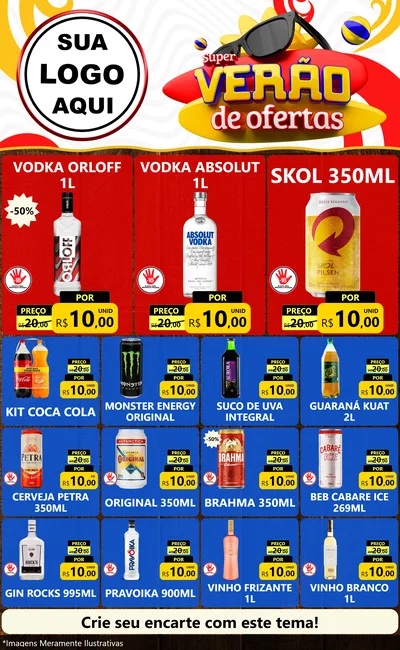 Modelo de Encarte para Encarte Grande com o tema Super Verão de Ofertas para Distribuidora de bebidas