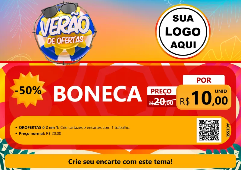 Modelo de Cartaz para Cartaz A4 Horizontal com o tema Verão de Ofertas para Brinquedos