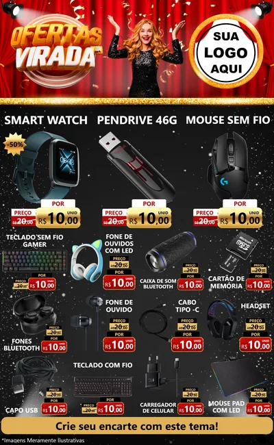 Modelo de Encarte para Encarte Grande com o tema Ofertas da Virada para Informática