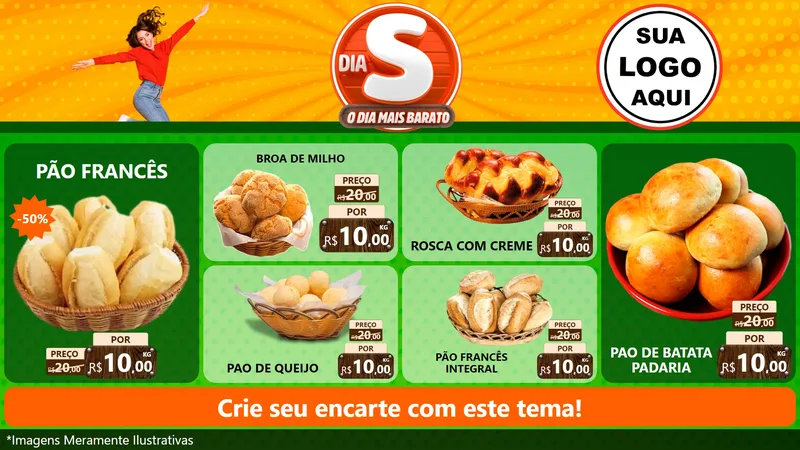 Modelo de TV para TV Horizontal com o tema Dia S - O Dia Mais Barato para Padaria