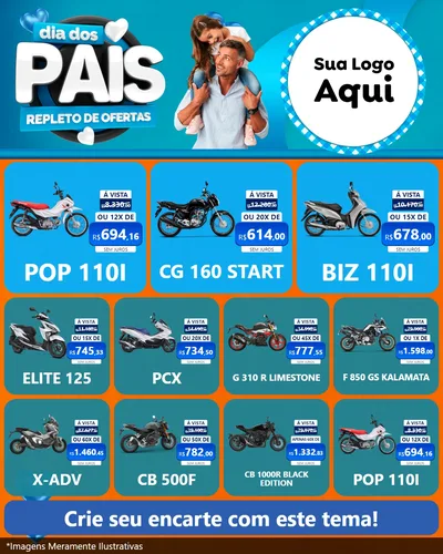 Modelo de Rede Social para Feed Instagram com o tema Dia Dos Pais Repleto de Ofertas para Concessionaria de Motos