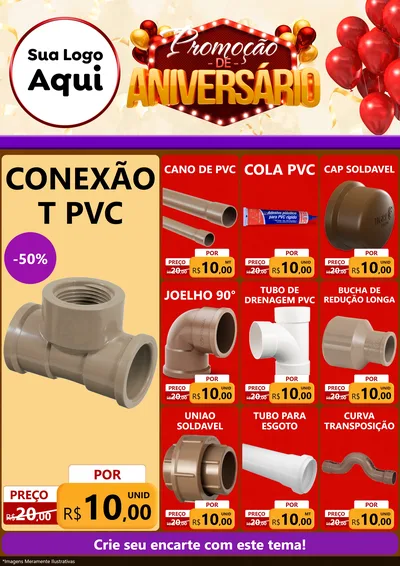 Modelo de Encarte para Encarte A4 Vertical com o tema Promoção de Aniversário para Tubos e conexões