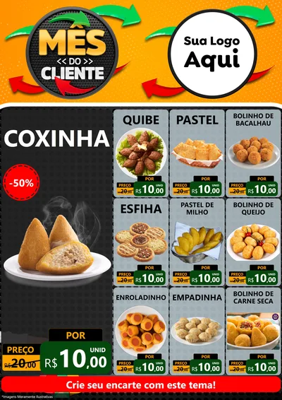 Modelo de Encarte para Encarte A4 Vertical com o tema Mês do Cliente para Salgadaria