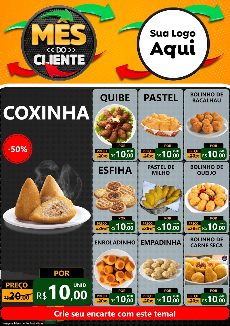 Modelo de Encarte para Encarte A4 Vertical com o tema Mês do Cliente para Salgadaria