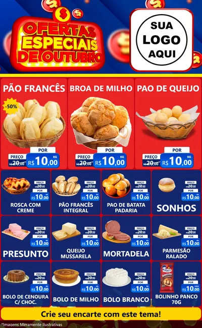 Modelo de Encarte para Encarte Grande com o tema Ofertas Especiais de Outubro para Padaria