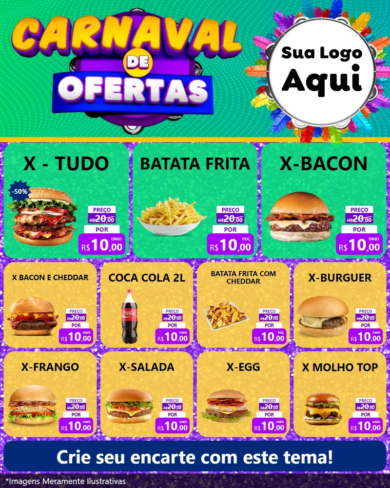Modelo de Rede Social para Feed Instagram com o tema Carnaval de Ofertas para Hamburgueria