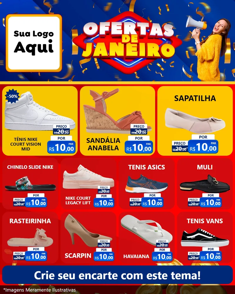 Modelo de Rede Social para Feed Instagram com o tema Ofertas de Janeiro para Calçados