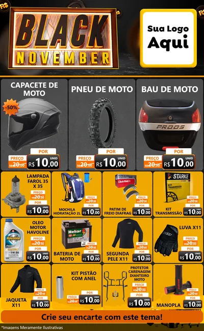 Modelo de Encarte para Encarte Grande com o tema Black November para Moto peças