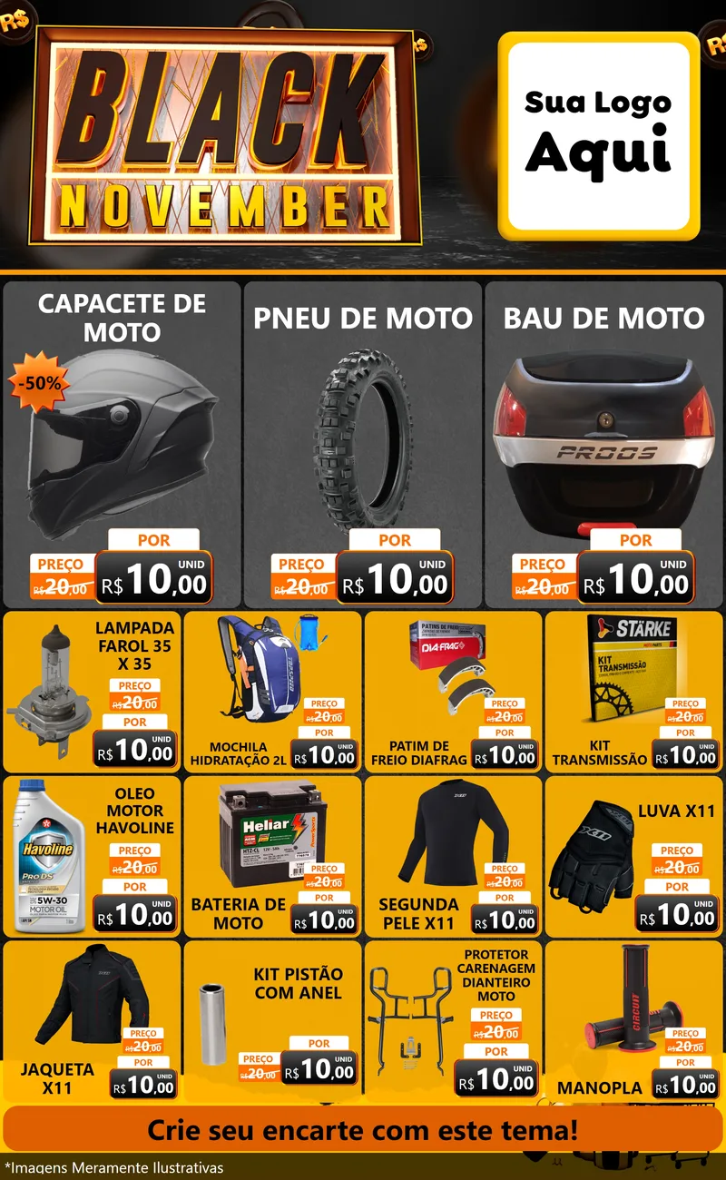 Modelo de Encarte para Encarte Grande com o tema Black November para Moto peças