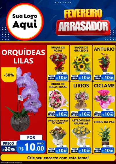 Modelo de Encarte para Encarte A4 Vertical com o tema Fevereiro Arrasador para Floricultura e jardim