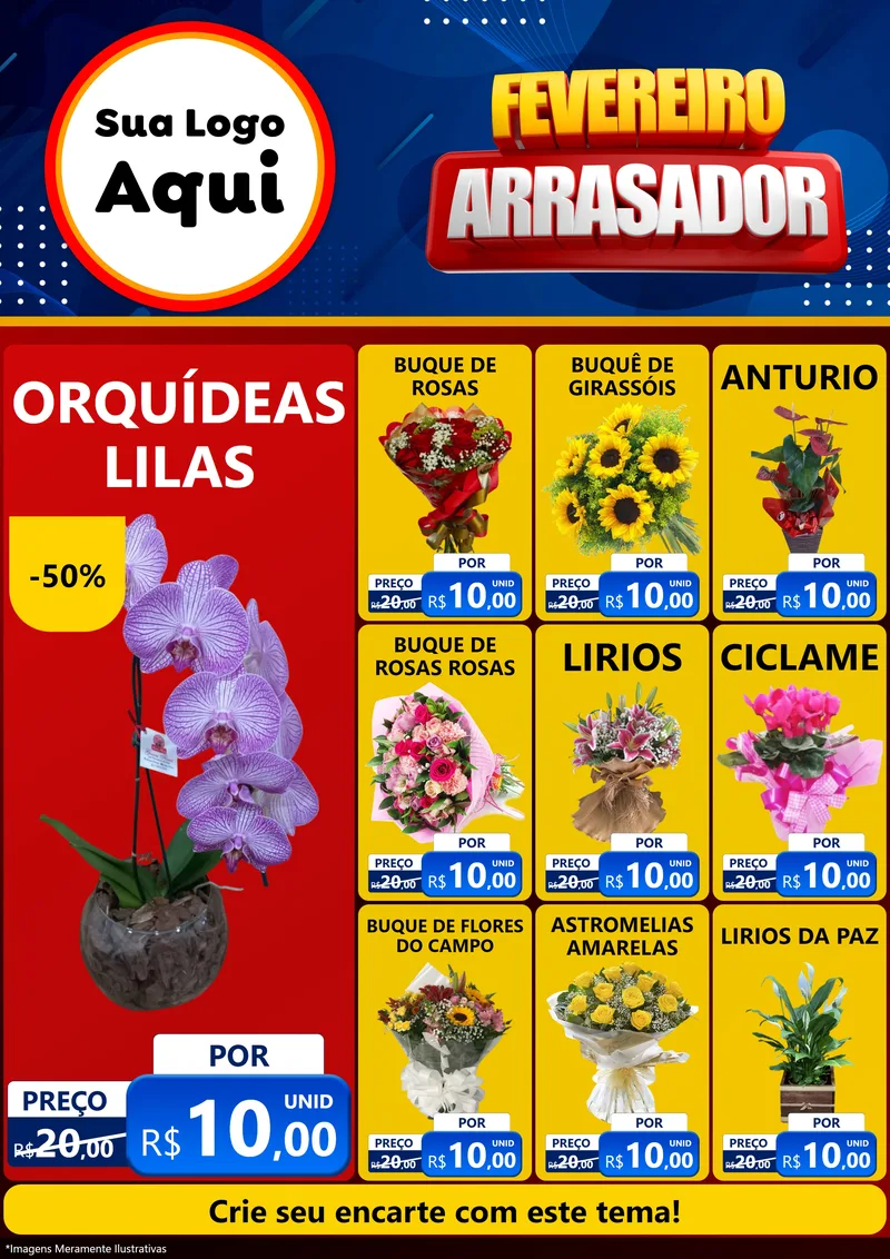 Modelo de Encarte para Encarte A4 Vertical com o tema Fevereiro Arrasador para Floricultura e jardim