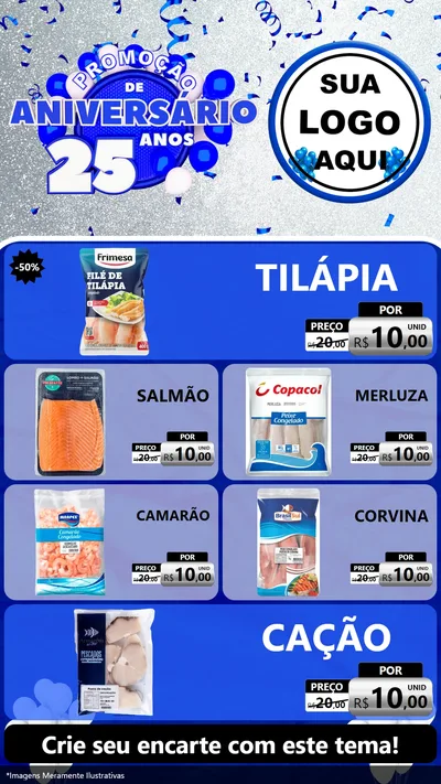 Modelo de TV para TV Vertical com o tema Promoção de Aniversário - 25 Anos para Peixaria